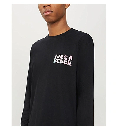 Shop Lifes A Beach Logo-print Cotton-jersey Top In Black