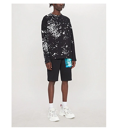 Shop Off-white Branded Cotton-jersey Shorts In Black Multicolor