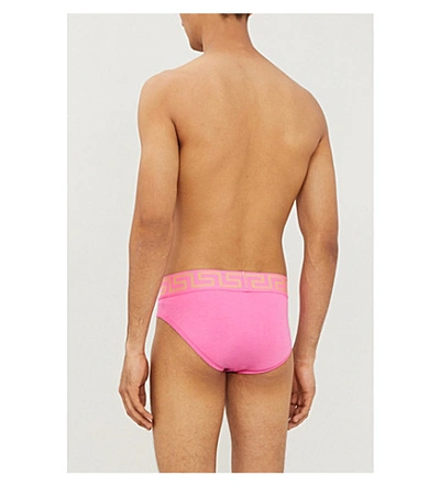 Shop Versace Iconic Stretch-cotton Briefs In Hot Pink