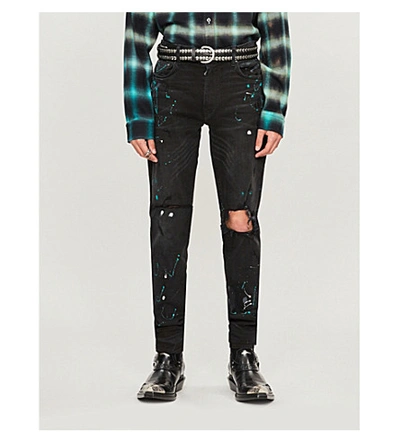 Shop Amiri Paint-splattered Skinny Jeans In Aged Black