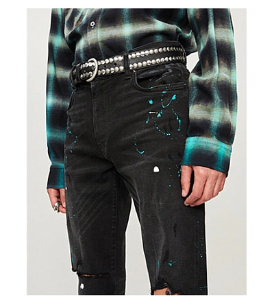 Shop Amiri Paint-splattered Skinny Jeans In Aged Black