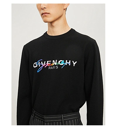 Shop Givenchy Logo-embroidered Wool Jumper In Black