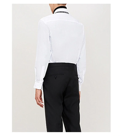 Shop Versace Branded Trim-collar Cotton-poplin Shirt In Bianco