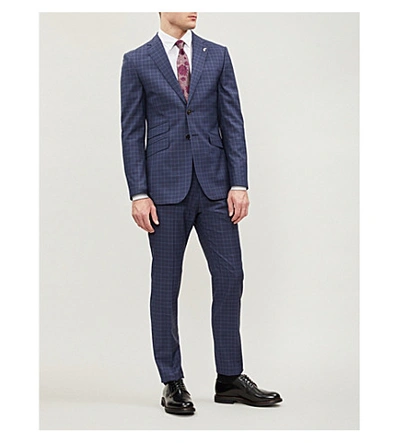 Shop Ted Baker Checked Modern-fit Wool Suit In Blue