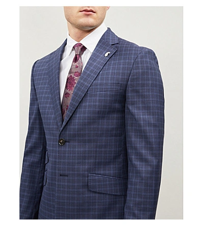 Shop Ted Baker Checked Modern-fit Wool Suit In Blue