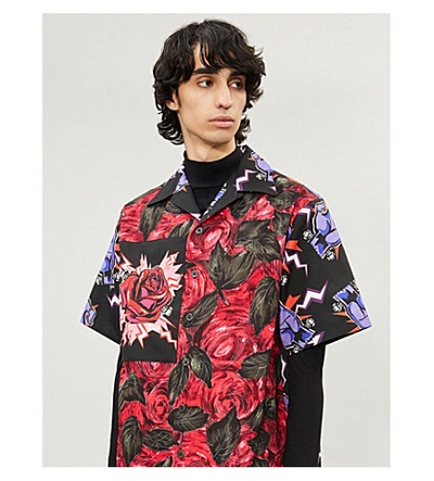 Shop Prada Graphic-print Oversized Cotton Shirt In Red Violet