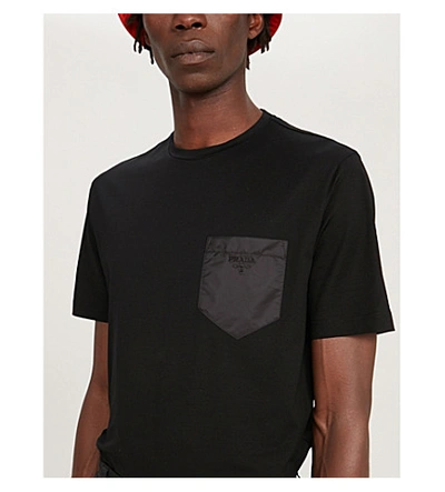 Shop Prada Logo-embroidered Stretch-cotton T-shirt In Black