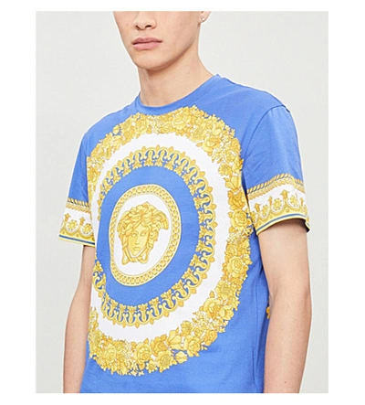 Shop Versace Graphic-print Cotton-jersey T-shirt In Blu Stampa