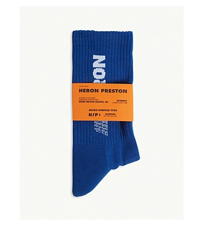 Shop Heron Preston Logo Cotton Socks In Blue White