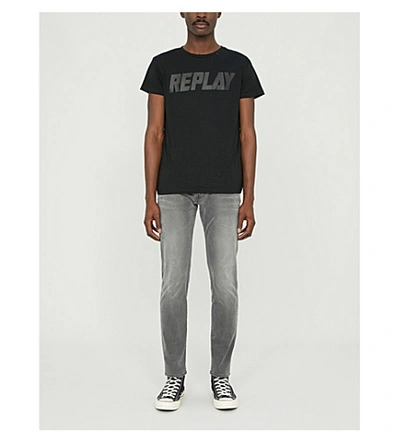 Shop Replay Logo-print Cotton-jersey T-shirt In Black