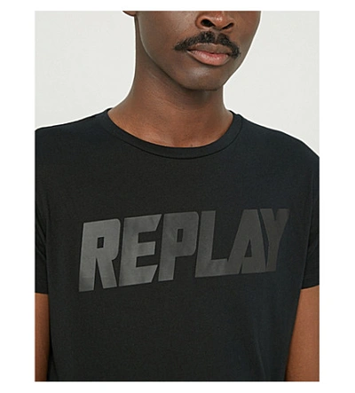 Shop Replay Logo-print Cotton-jersey T-shirt In Black