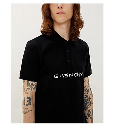 Shop Givenchy Logo-embroidered Cotton-piqué Polo Shirt In Black