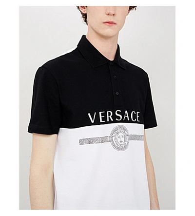 Shop Versace Monochrome Cotton-piqué Polo Shirt In Nero