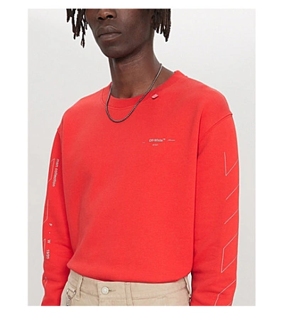 Shop Off-white Logo-print Cotton-jersey Sweatshirt In Red Silver
