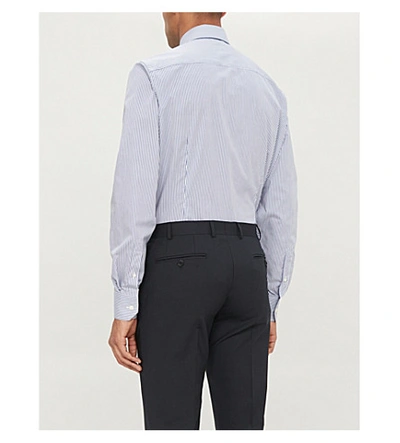 Shop Eton Mens Blue Regular-fit Striped Cotton-twill Shirt 16