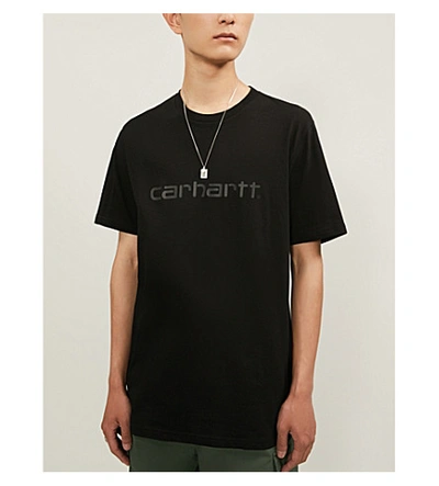 Shop Carhartt Logo-print Cotton-jersey T-shirt In Black
