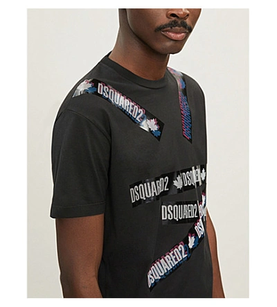 Shop Dsquared2 Logo-tape Print Cotton T-shirt In Black