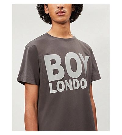 Shop Boy London Reflective Logo-print Cotton-jersey T-shirt In Dark Grey