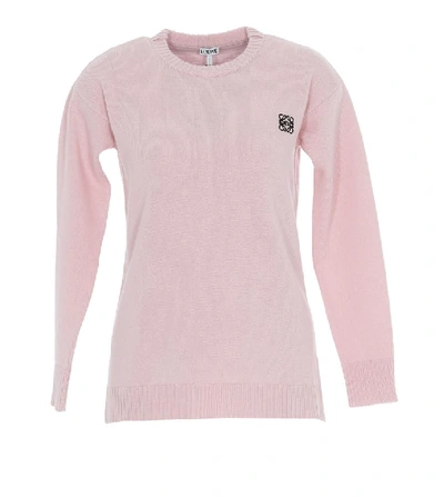 Shop Loewe Logo Crewneck Knitted Sweatshirt In Pink