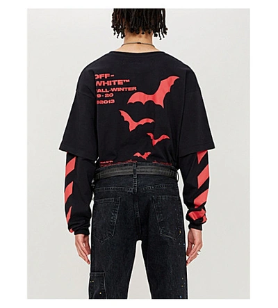 Shop Off-white Bats-print Cotton-jersey T-shirt In Black Red