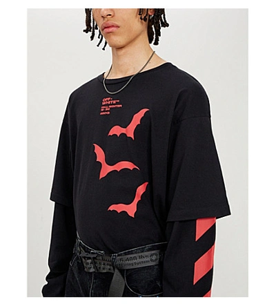 Shop Off-white Bats-print Cotton-jersey T-shirt In Black Red