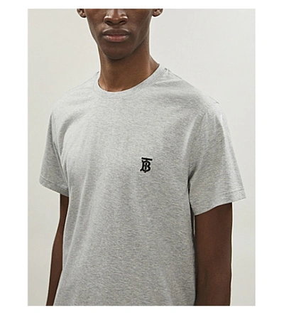 Shop Burberry Logo-embroidered Cotton-jersey T-shirt In Grey