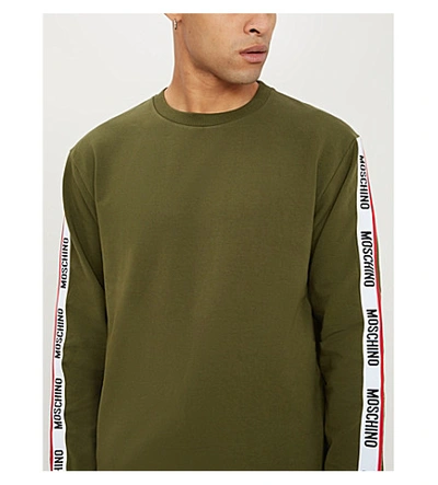 Shop Moschino Branded-tape Cotton-jersey Sweatshirt In Army