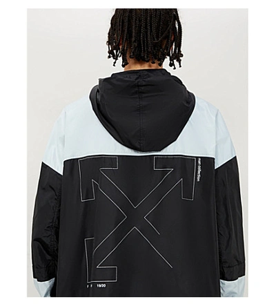 Shop Off-white Panelled Logo-print Shell Hooded Jacket In Black Silver