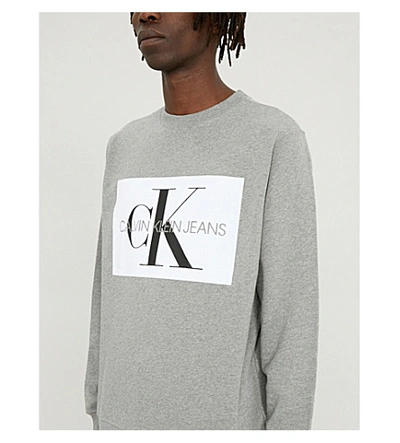 Shop Ck Jeans Logo-print Cotton-jersey Sweatshirt In Grey Hthr/white