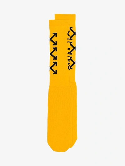 Shop Off-white Arrow Logo Socks In Yellow
