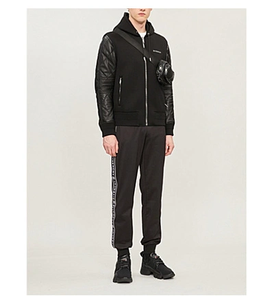 Shop Givenchy Logo-print Neoprene And Leather Hooded Jacket In Black