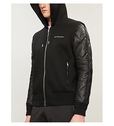 Shop Givenchy Logo-print Neoprene And Leather Hooded Jacket In Black