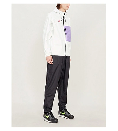 Shop Nike Colour-blocked Packable Shell Hooded Jacket In White Purple