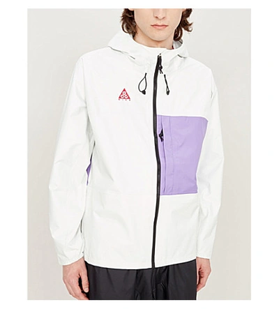 Shop Nike Colour-blocked Packable Shell Hooded Jacket In White Purple