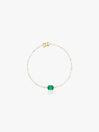Shop Anita Ko 18k Yellow Gold Hepburn Tennis Emerald Diamond Bracelet In Green