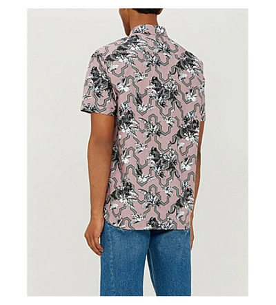 Shop Ted Baker Tiger-print Short-sleeved Cotton Shirt In Pink
