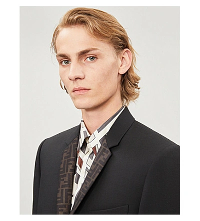 Shop Fendi Logo-print Regular-fit Woven Blazer In Black