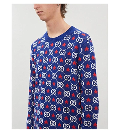 Shop Gucci Logo-intarsia Cotton-knit Jumper In Inchiostro Multi