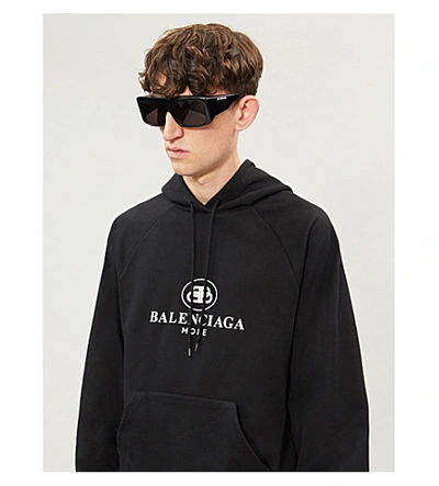 Shop Balenciaga Logo-print Cotton-jersey Hoody In Black