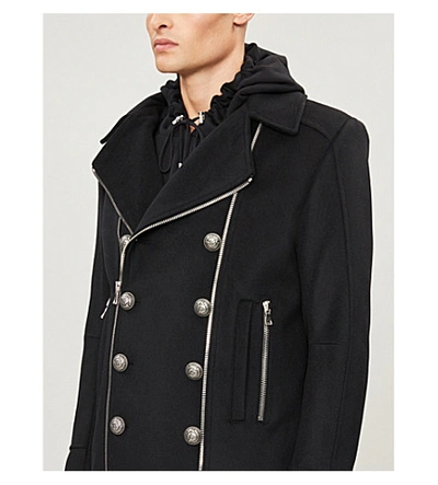 Shop Balmain Double-breasted Wool-blend Coat In Black
