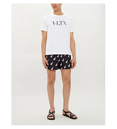 Shop Valentino Graphic-print Swim Shorts In Black