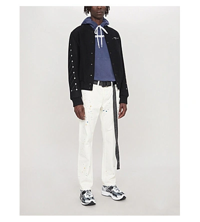 Shop Off-white Logo-print Wool-blend Varsity Jacket In Black Silver