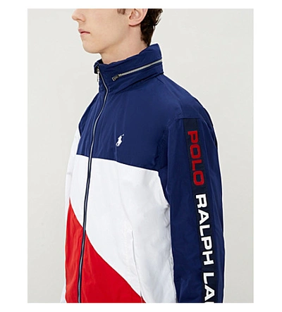 Shop Polo Ralph Lauren Logo-print Shell Jacket In Pure Wht Red Nwprt Nvy