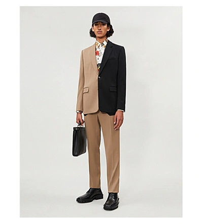 Shop Fendi Bicolour Regular-fit Wool Blazer In Black Camel