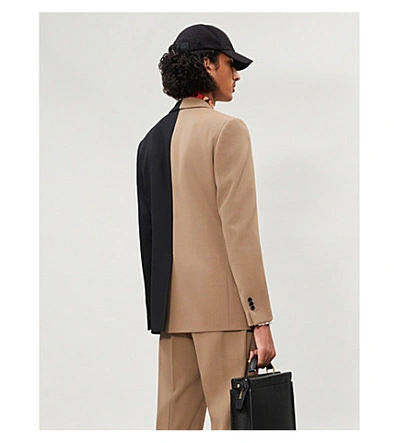 Shop Fendi Bicolour Regular-fit Wool Blazer In Black Camel