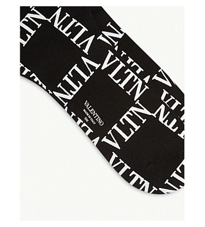 Shop Valentino Vltn Grid Cotton Socks In Black White