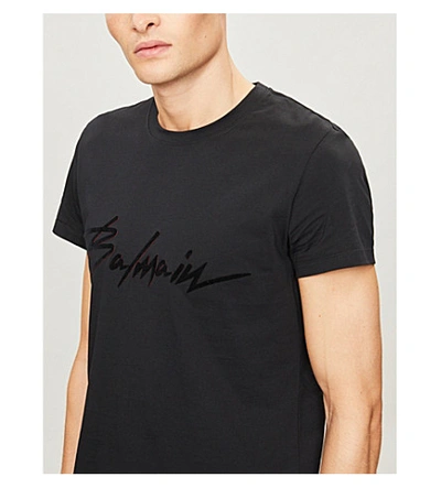 Shop Balmain Paris Logo Cotton-jersey T-shirt In Noir