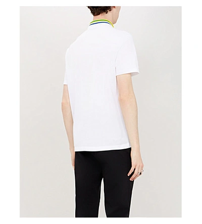 Shop Versace Logo-embroidered Cotton-piqué Polo Shirt In Bianco