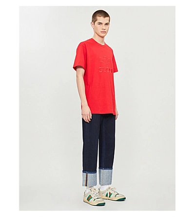 Shop Gucci Logo-embroidered Oversized Cotton-jersey T-shirt In Red