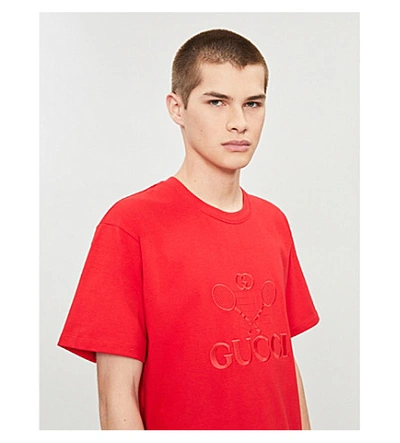 Shop Gucci Logo-embroidered Oversized Cotton-jersey T-shirt In Red